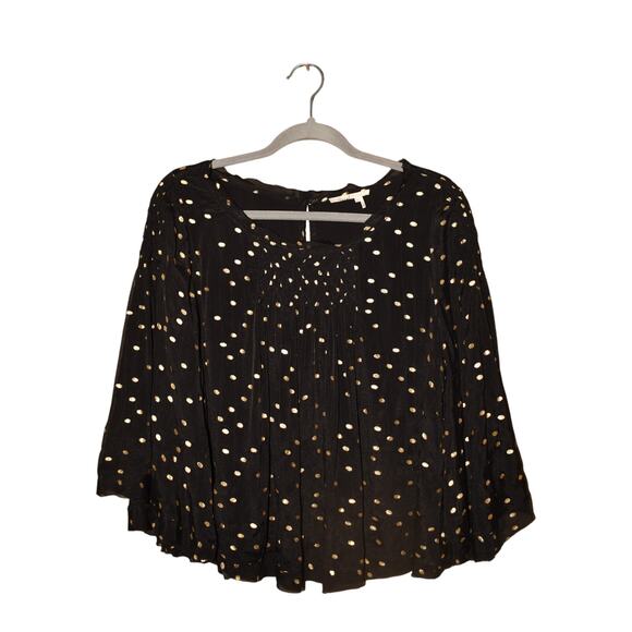 FLOREAT ANTHROPOLOGIE $78 Black Gold Polka Dot Bell Sleeve Top Medium - Picture 1 of 4